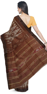 Coffee Brown Tant Cotton with Ikat Pattern-Tant saree-parinitasarees