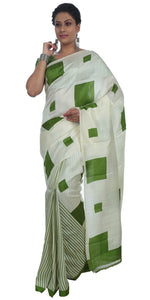 Cream Bishnupuri Silk Saree with Geometric Patterns-Bishnupuri silk saree-parinitasarees