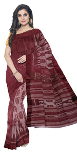 Dark Tan Brown Tant Cotton with Ikat Pattern-Tant saree-parinitasarees