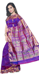 Dual tone Blue-Purple Baluchari with Ornate Pallav-Baluchari saree-parinitasarees