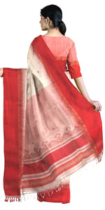 Festival Special Red-White Handspun Cotton Saree-Handspun Cotton-parinitasarees