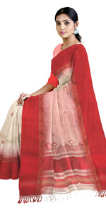 Festival Special Red-White Handspun Cotton Saree-Handspun Cotton-parinitasarees