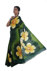 Green Bishnupuri Silk Saree with Floral Motifs-Bishnupuri silk saree-parinitasarees