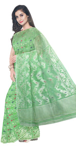 Green Dhakai Jamdani with Floral Motifs-Jamdani saree-parinitasarees