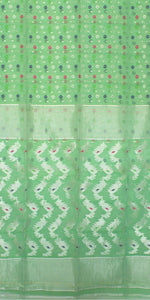 Green Dhakai Jamdani with Floral Motifs-Jamdani saree-parinitasarees