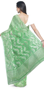 Green Dhakai Jamdani with Floral Motifs-Jamdani saree-parinitasarees
