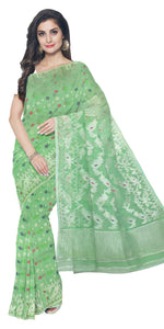 Green Dhakai Jamdani with Floral Motifs-Jamdani saree-parinitasarees