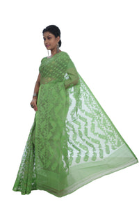 Green Dhakai Jamdani with Gossamer Style-Jamdani saree-parinitasarees