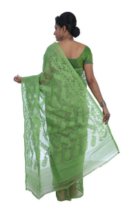 Green Dhakai Jamdani with Gossamer Style-Jamdani saree-parinitasarees