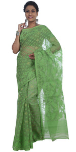 Green Dhakai Jamdani with Gossamer Style-Jamdani saree-parinitasarees