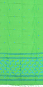 Green Handspun Cotton Saree with Leafy Motifs-Handspun Cotton-parinitasarees