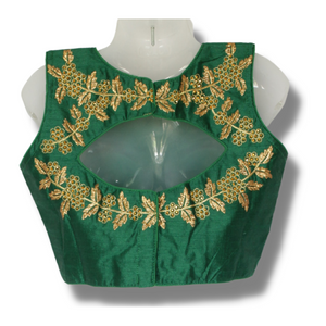 Green Mulberry Sleeveless Blouse, Ready made blouses-Blouse-parinitasarees