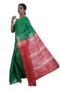 Green Tussar Silk Saree with Pink Pallav-Tussar Saree-parinitasarees
