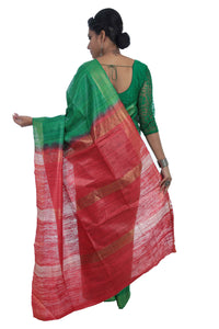 Green Tussar Silk Saree with Pink Pallav-Tussar Saree-parinitasarees