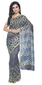 Indigo Chanderi Saree with Plant Block Prints-Chanderi Sarees-parinitasarees