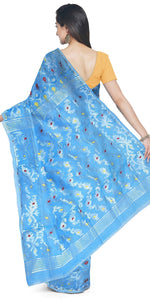 Light Blue Muslin Silk Saree with Silver Motifs-Muslin saree-parinitasarees