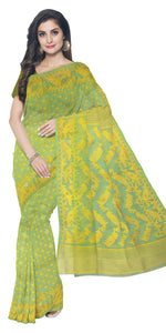 Light Green Dhakai Jamdani with Floral Motifs-Jamdani saree-parinitasarees