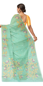 Light Green Pure Muslin Saree with Floral Patterns-Muslin saree-parinitasarees