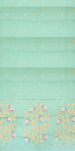 Light Green Pure Muslin Saree with Floral Patterns-Muslin saree-parinitasarees