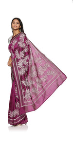 Magenta Kantha Embroidered Silk Saree-Kantha saree-parinitasarees