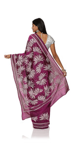 Magenta Kantha Embroidered Silk Saree-Kantha saree-parinitasarees