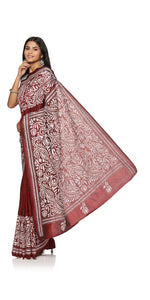 Maroon Kantha Embroidered Silk Saree-Kantha saree-parinitasarees