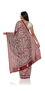 Maroon Kantha Embroidered Silk Saree-Kantha saree-parinitasarees