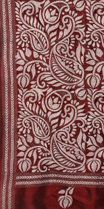 Maroon Kantha Embroidered Silk Saree-Kantha saree-parinitasarees