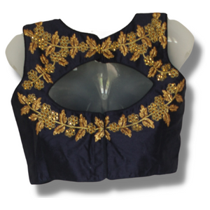 Navy Blue Mulberry Sleeveless Blouse, Ready made blouses-Blouse-parinitasarees