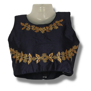 Navy Blue Mulberry Sleeveless Blouse, Ready made blouses-Blouse-parinitasarees