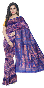 Navy Blue Muslin Silk Saree with Copper Motifs-Muslin saree-parinitasarees