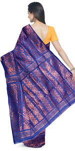 Navy Blue Muslin Silk Saree with Copper Motifs-Muslin saree-parinitasarees