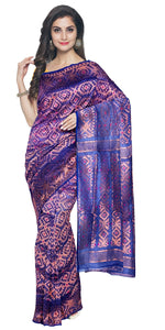 Navy Blue Muslin Silk Saree with Copper Motifs-Muslin saree-parinitasarees
