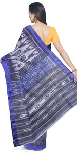 Navy Blue Tant Cotton with Ikat Pattern-Tant saree-parinitasarees