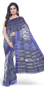 Navy Blue Tant Cotton with Ikat Pattern-Tant saree-parinitasarees