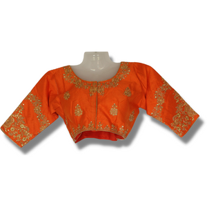 Orange Mulberry Blouse with Sleeves, Ready made blouses-Blouse-parinitasarees