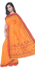 Orange Tant Saree with Floral Motifs-Tant saree-parinitasarees