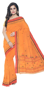 Orange Tant Saree with Floral Motifs-Tant saree-parinitasarees