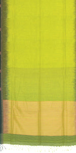 Parrot Green Handspun Cotton Saree with Blue Border-Handspun Cotton-parinitasarees