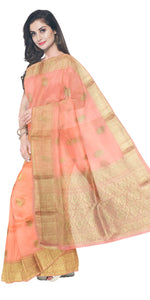 Peach Organza Silk Benarasi Saree-Banarasi silk saree-parinitasarees