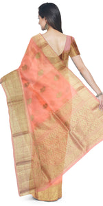 Peach Organza Silk Benarasi Saree-Banarasi silk saree-parinitasarees