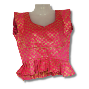 Pink Brocade Silk Sleeveless Crop Top, Ready made blouses-Blouse-parinitasarees