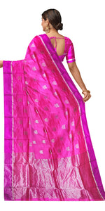 Pink Chanderi Pattu Silk Saree with Floral Motifs-Chanderi Sarees-parinitasarees