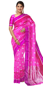 Pink Chanderi Pattu Silk Saree with Floral Motifs-Chanderi Sarees-parinitasarees