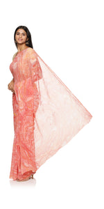 Pink Hand Marbled Pure Silk Chiffon Saree-Marbling Sarees-parinitasarees