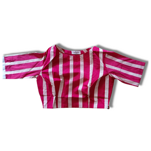 Pink Striped Designer Blouse with Boat Neck-Blouse-parinitasarees