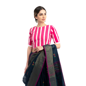 Pink Striped Designer Blouse with Boat Neck-Blouse-parinitasarees