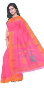 Pink Tant Saree with Floral Motifs-Tant saree-parinitasarees