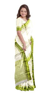 Plain Garad Silk Saree with Parrot Green Border-Garad Silk-parinitasarees
