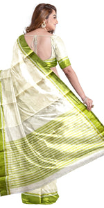 Plain Garad Silk Saree with Parrot Green Border-Garad Silk-parinitasarees